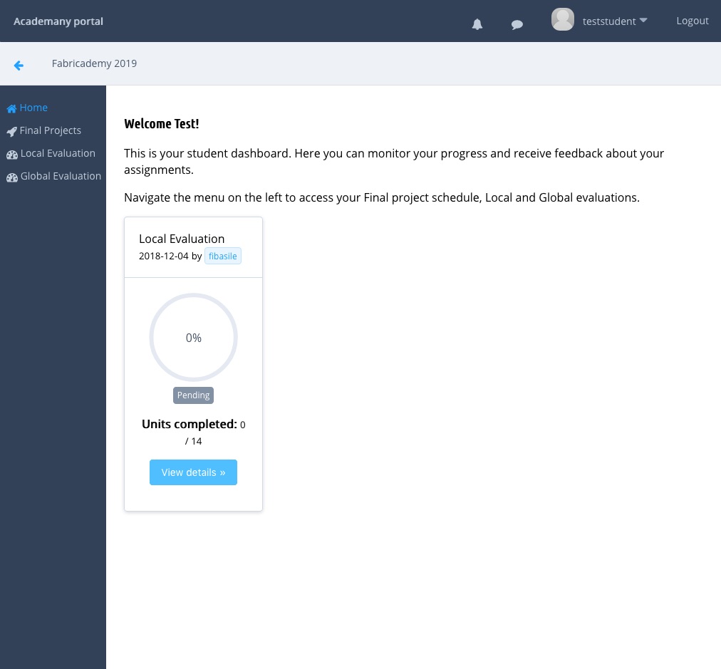 Student Dashboard - Evaluation List